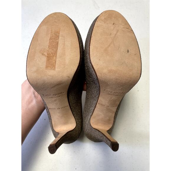 KATE SPADE Glitter Round Toe Suede Pumps Stiletto Heel Taupe Gray Women's 8 - Picture 5 of 10